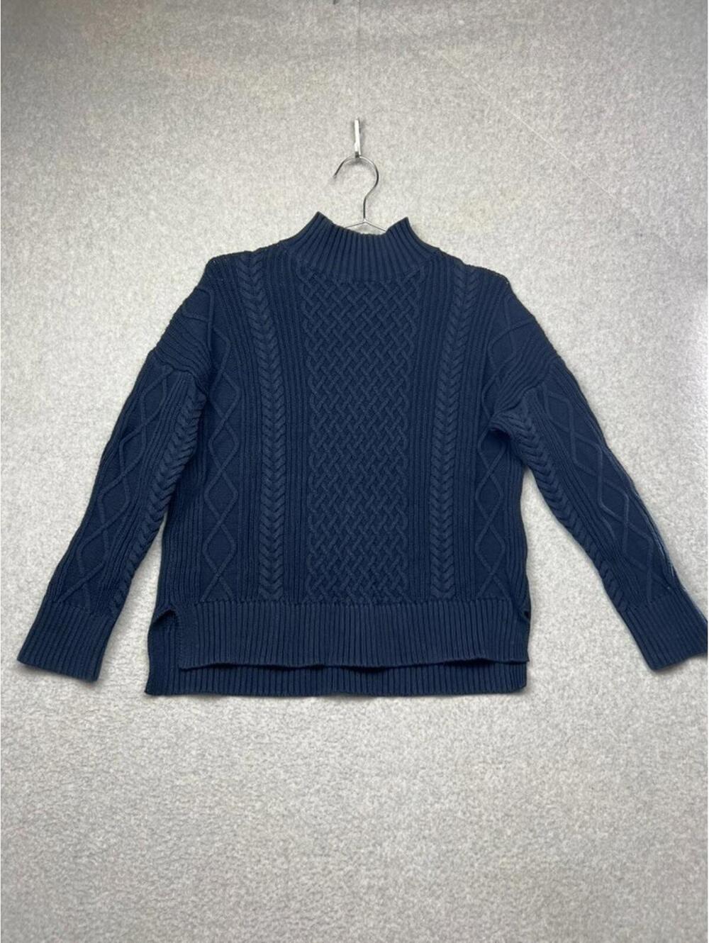 J Crew Womens XS Navy Cable Knit Mock Neck Sweater Preppy Minimalist Coastal